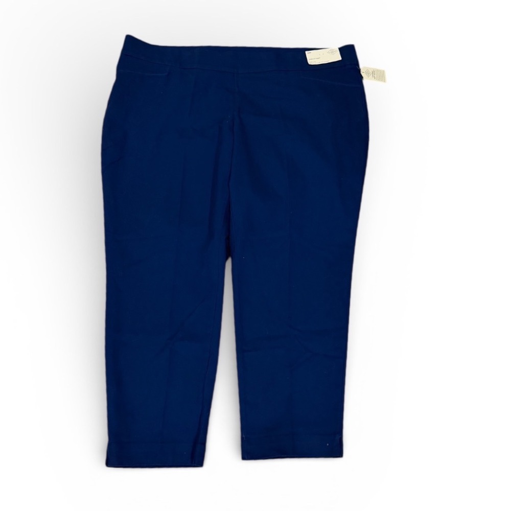 NWT St Johns Bay Navy Blue Ankle Pants Pull On Secretly Slender Mid rise 22W